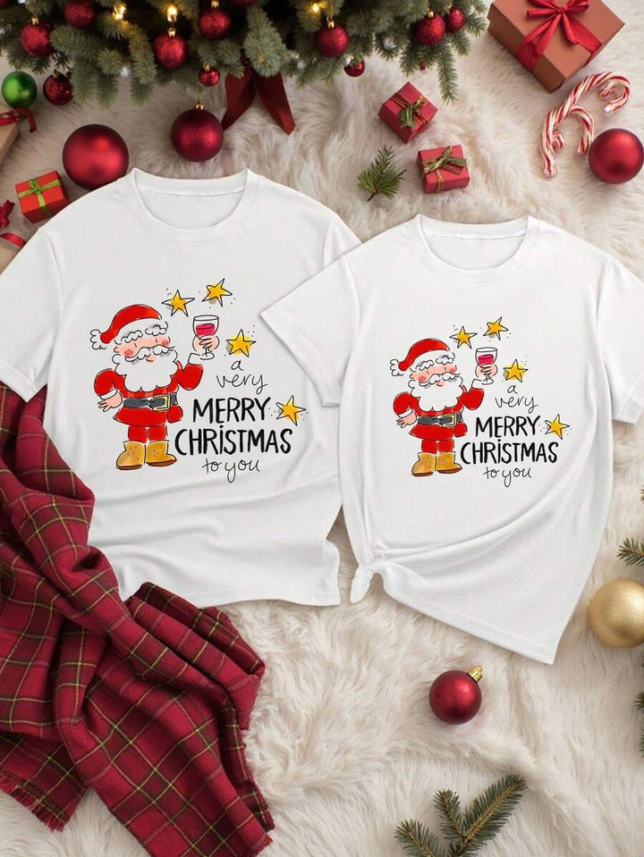 Jul T-shirt Set för Par | Humoristisk Tomte Design med Mjuk Bomullsblandning | Perfekt för Festliga Tillfällen 0