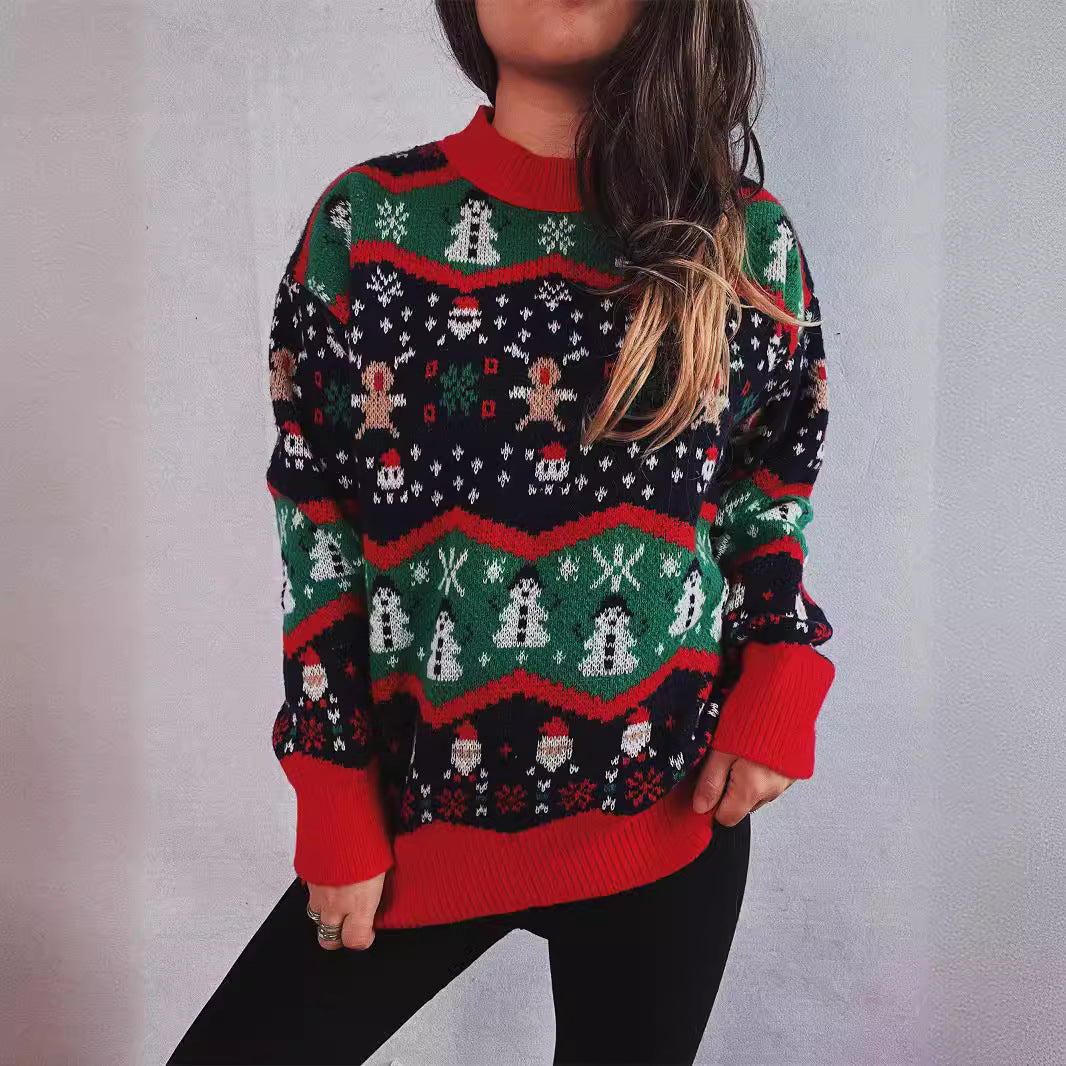 Julkollektion | Stickad Jultröja för Kvinnor med Mönster av Renar och Snöflingor | Mysig och Färgglad Design för Festligheter 0