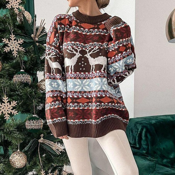 Jultröja | Oversize Stickad Tröja med Renmönster | Mysig och Varm för Festliga Tillfällen 1