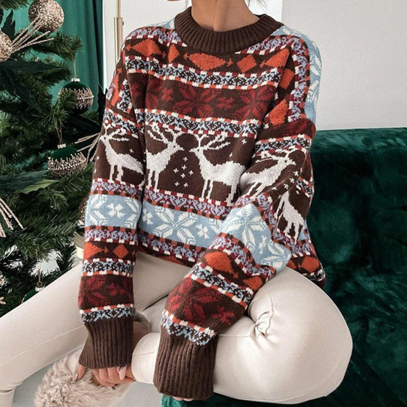 Jultröja | Oversize Stickad Tröja med Renmönster | Mysig och Varm för Festliga Tillfällen 3