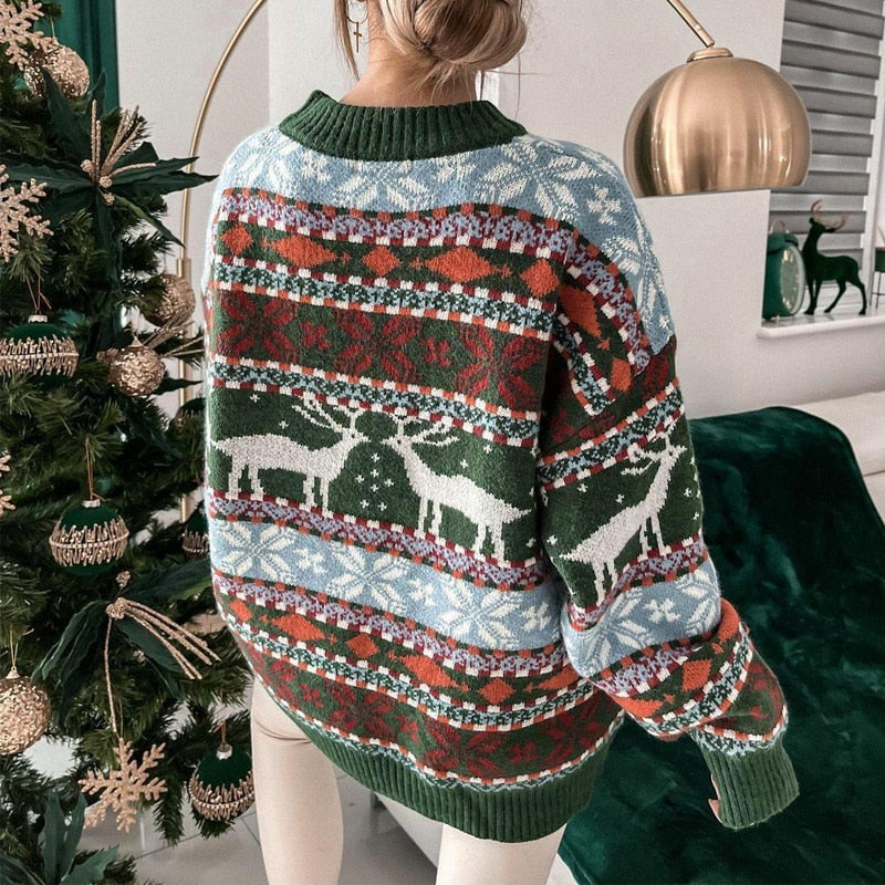 Jultröja | Oversize Stickad Tröja med Renmönster | Mysig och Varm för Festliga Tillfällen 5