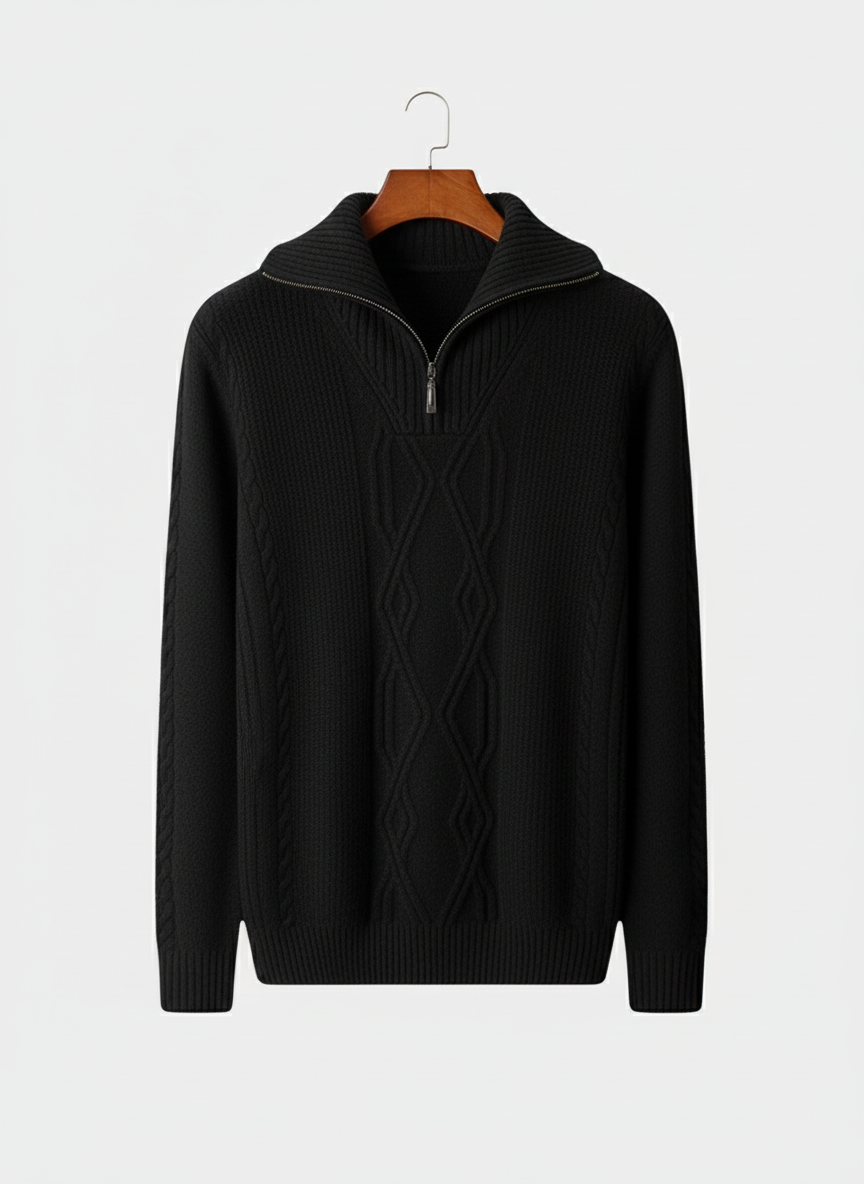 Kabelstickad Tröja | Halv Dragkedja med Vikkrage | Elegant Design för Mångsidig Styling 0
