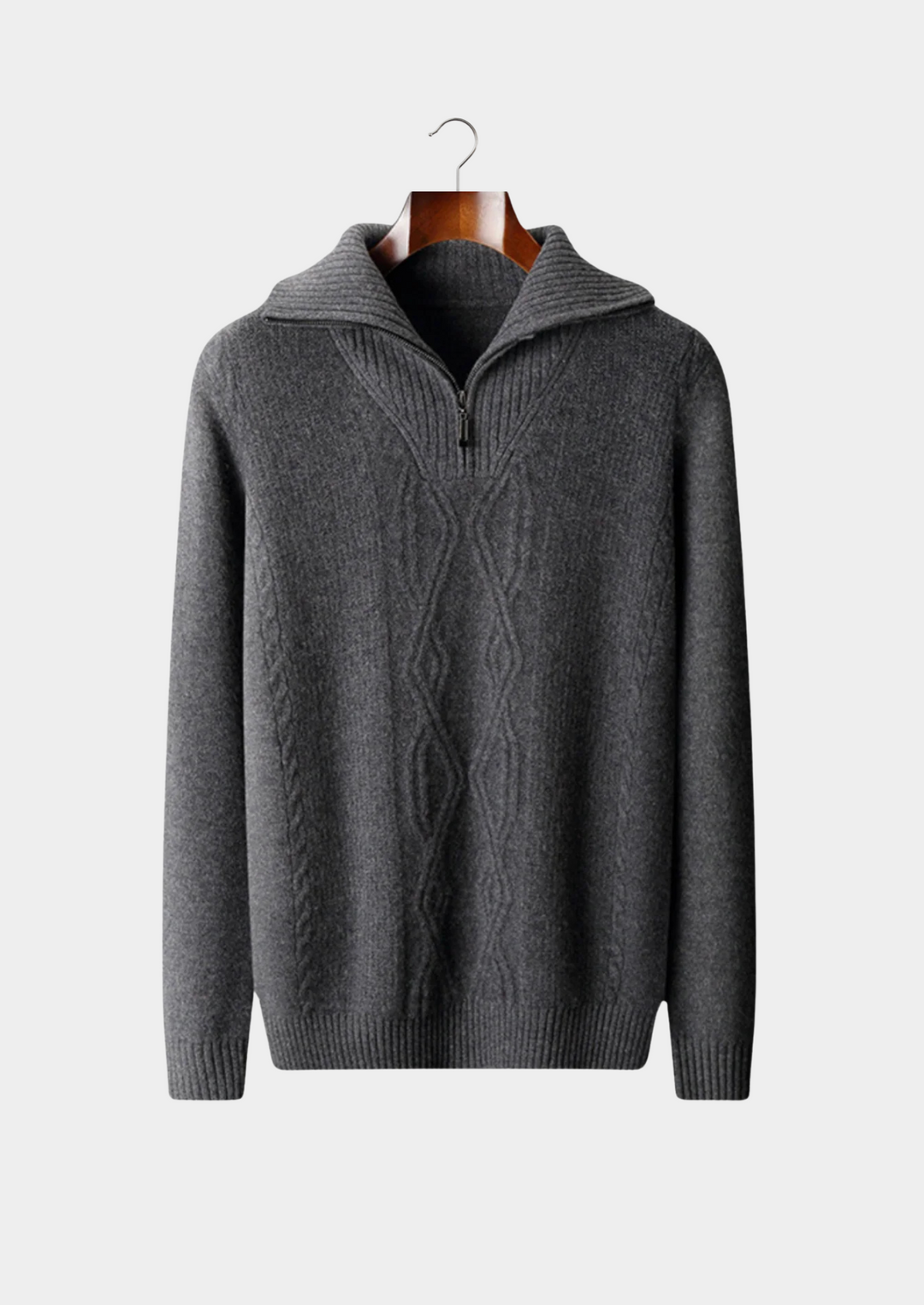 Kabelstickad Tröja | Halv Dragkedja med Vikkrage | Elegant Design för Mångsidig Styling 2