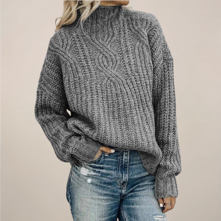Kabelstickad Tröja | Svart Mock Neck med Chunky Design | Avslappnad Passform för Höst och Vinter 1