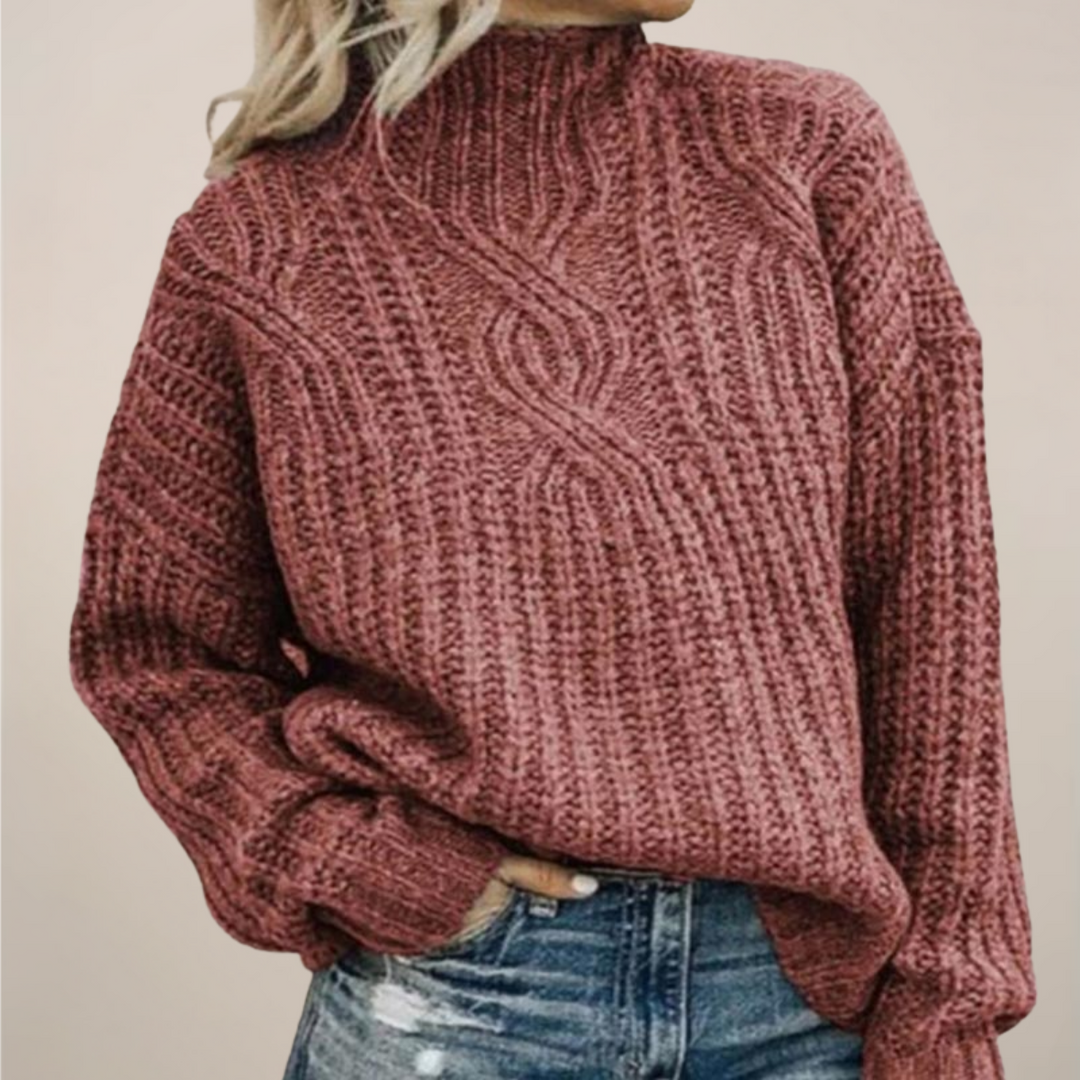 Kabelstickad Tröja | Svart Mock Neck med Chunky Design | Avslappnad Passform för Höst och Vinter 2
