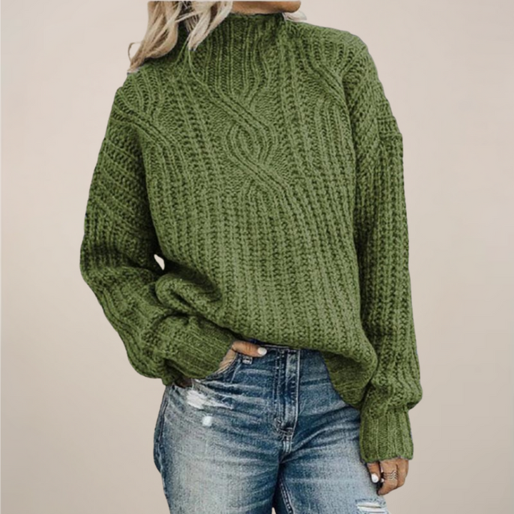 Kabelstickad Tröja | Svart Mock Neck med Chunky Design | Avslappnad Passform för Höst och Vinter 3