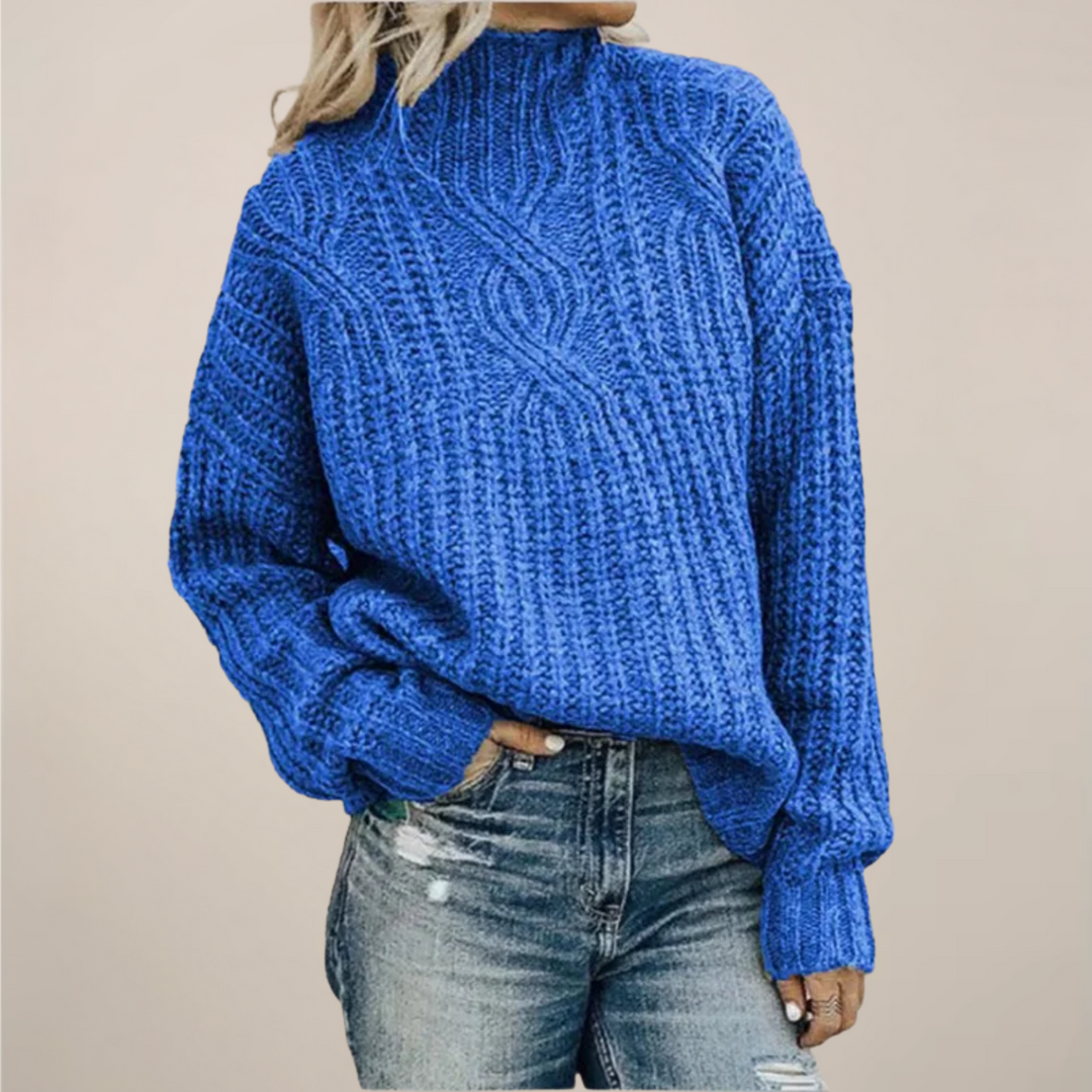 Kabelstickad Tröja | Svart Mock Neck med Chunky Design | Avslappnad Passform för Höst och Vinter 4