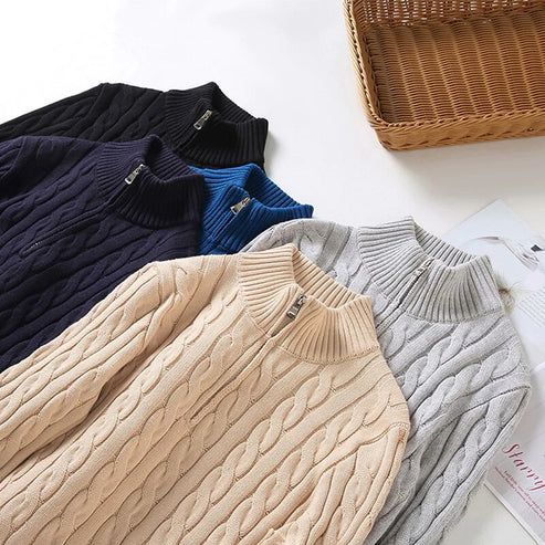 Kabelstickad Tröja med Halv Dragkedja för Män | Tidlös Design för Värme och Stil 7