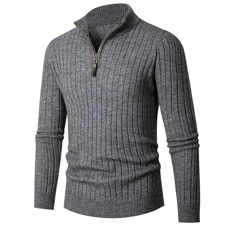 Kabeltröja | Mäns Kabelstickad Tröja med Stående Krage &amp; Kort Dragkedja | Elegant och Värmande för Kalla Dagar 3