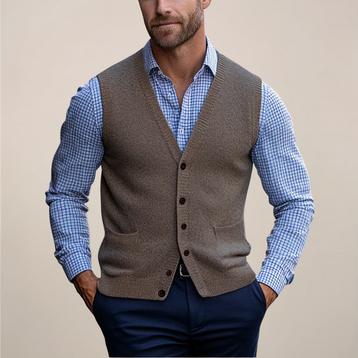 Klassisk Ärmlös Västtröja för Män med Ribbad Textur | Elegant Lagerlook för Alla Tillfällen 0