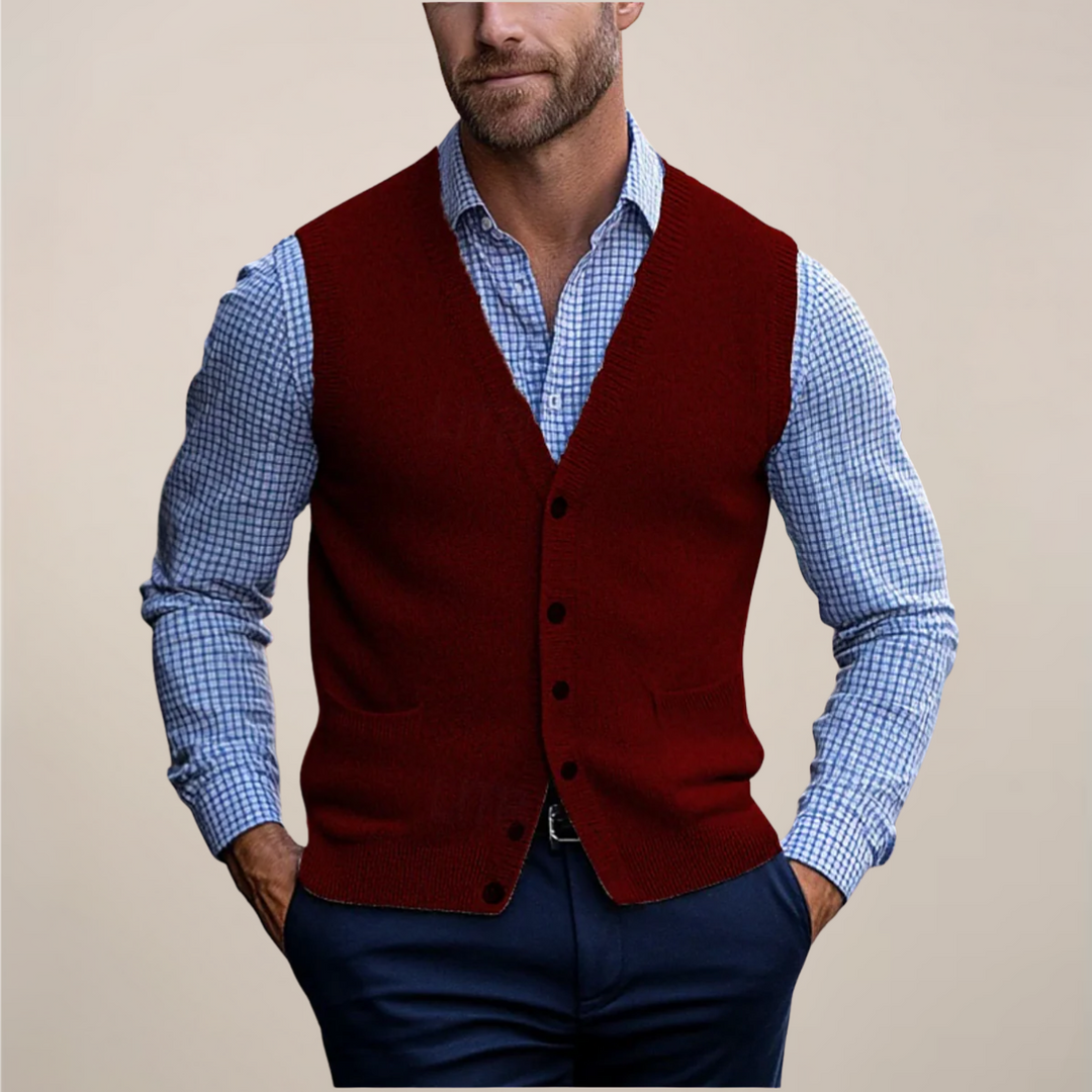 Klassisk Ärmlös Västtröja för Män med Ribbad Textur | Elegant Lagerlook för Alla Tillfällen 2