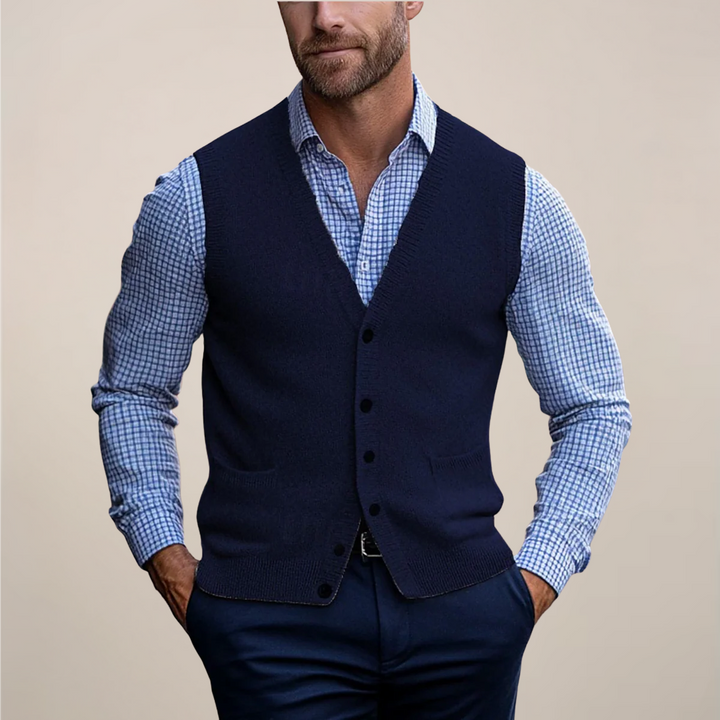 Klassisk Ärmlös Västtröja för Män med Ribbad Textur | Elegant Lagerlook för Alla Tillfällen 3