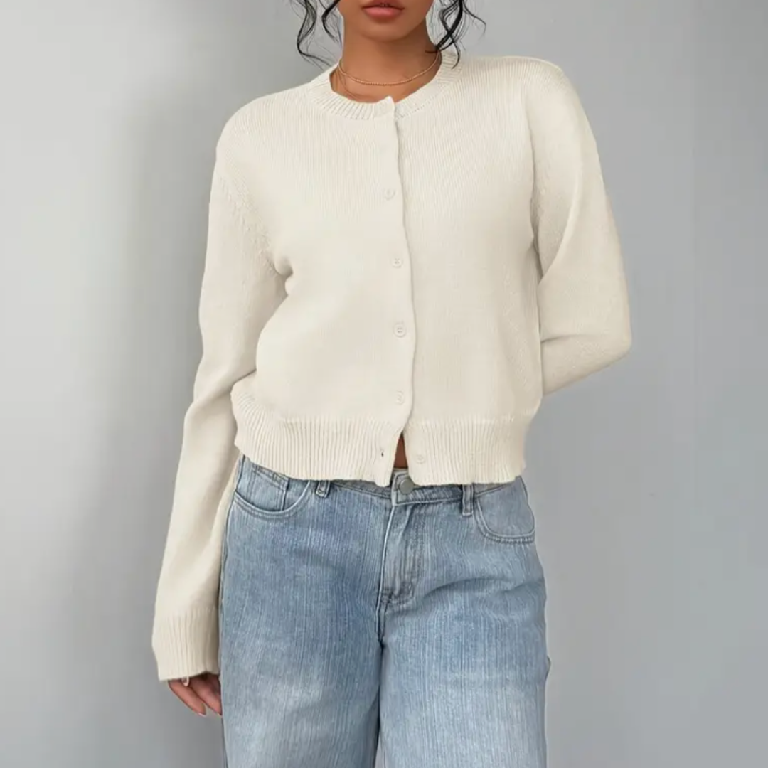 Klassisk Cardigan | Mjuk Stickad Tröja med Ribbade Ärmslut | Avslappnad Stil för Vardagsbruk 0