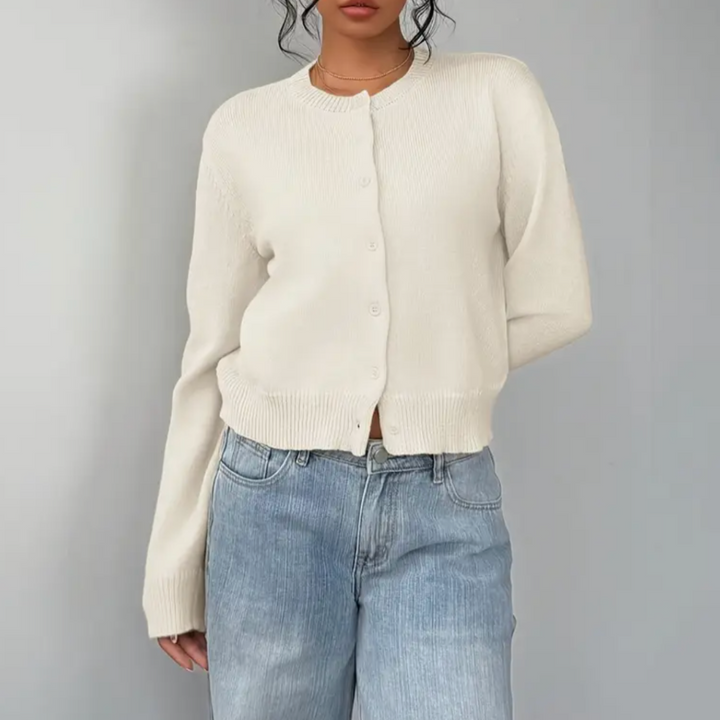 Klassisk Cardigan | Mjuk Stickad Tröja med Ribbade Ärmslut | Avslappnad Stil för Vardagsbruk 0