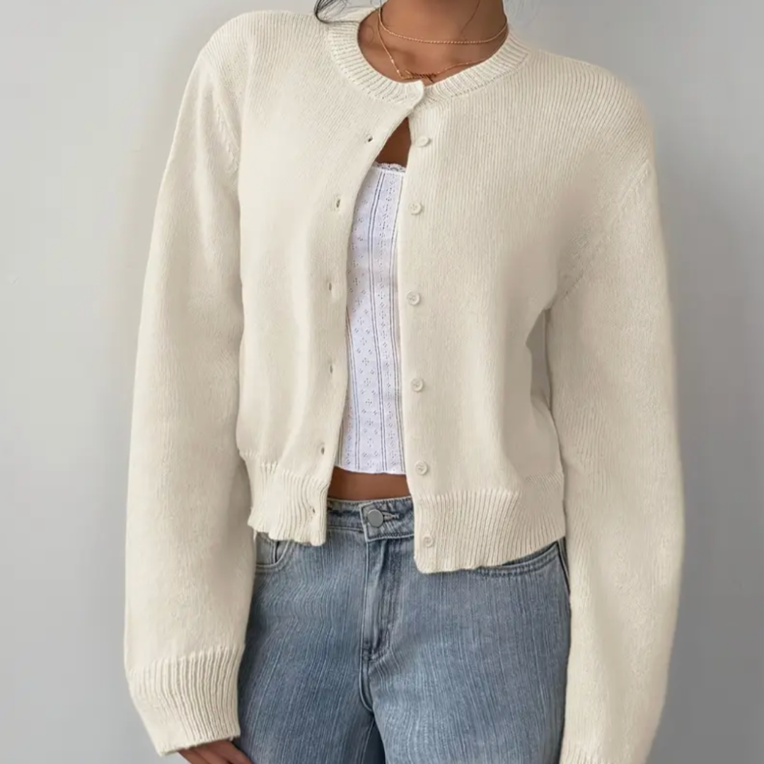 Klassisk Cardigan | Mjuk Stickad Tröja med Ribbade Ärmslut | Avslappnad Stil för Vardagsbruk 1