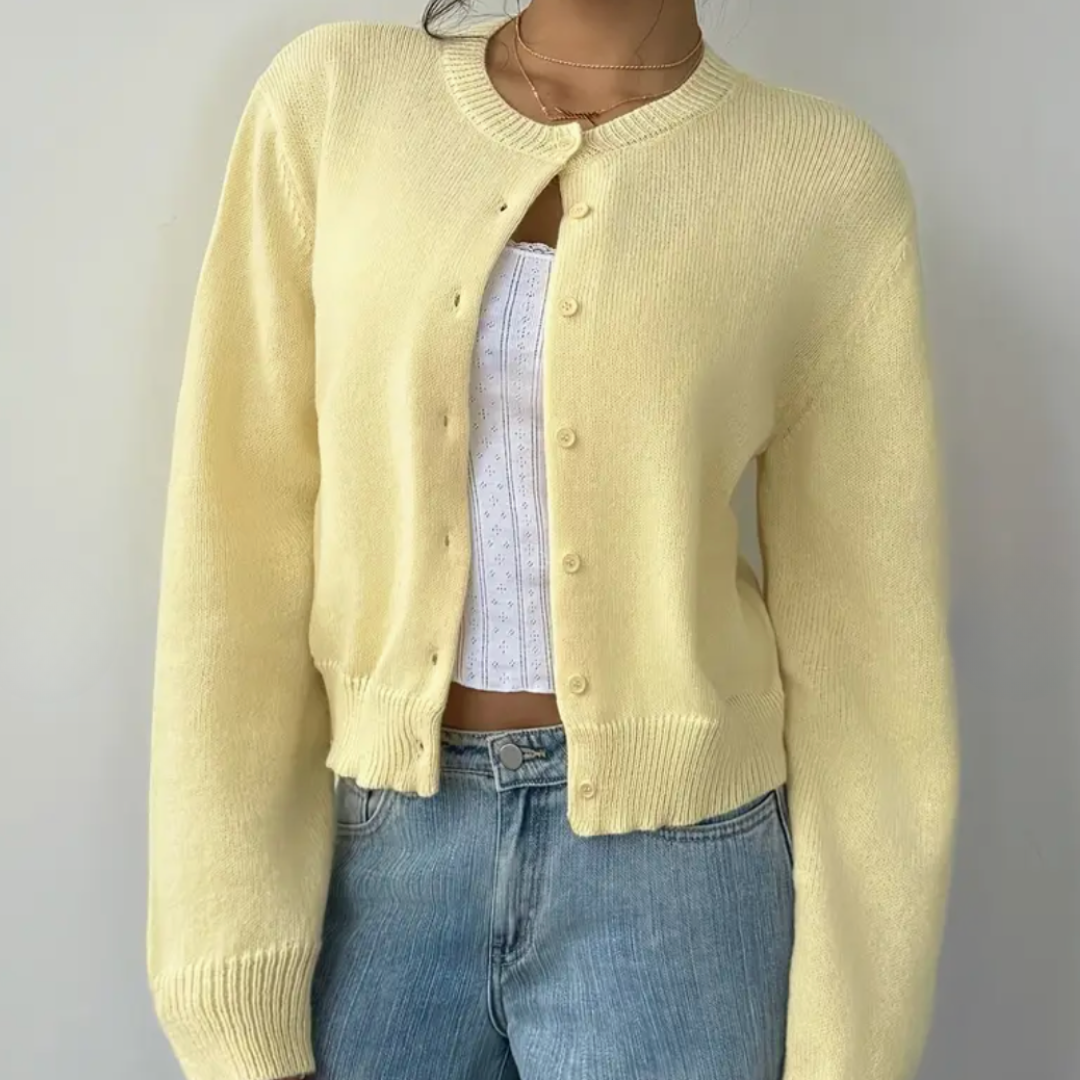 Klassisk Cardigan | Mjuk Stickad Tröja med Ribbade Ärmslut | Avslappnad Stil för Vardagsbruk 10