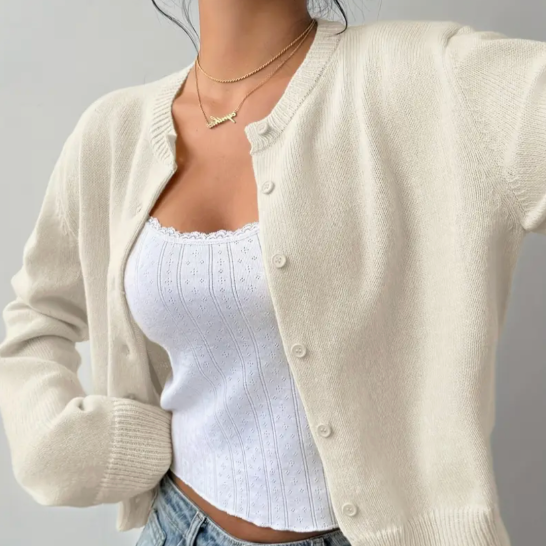 Klassisk Cardigan | Mjuk Stickad Tröja med Ribbade Ärmslut | Avslappnad Stil för Vardagsbruk 2