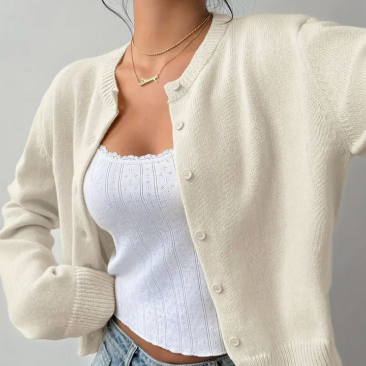 Klassisk Cardigan | Mjuk Stickad Tröja med Ribbade Ärmslut | Avslappnad Stil för Vardagsbruk 2