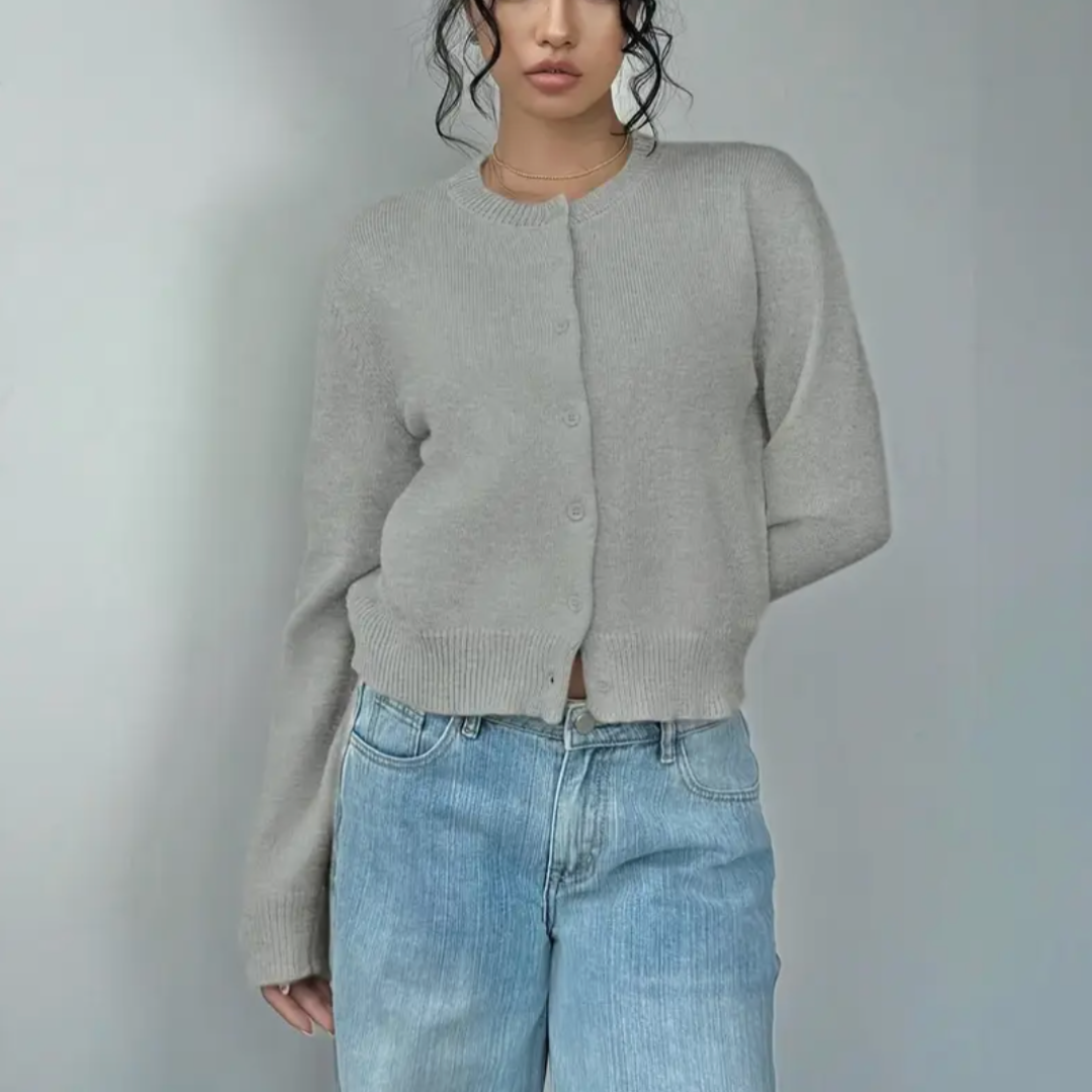 Klassisk Cardigan | Mjuk Stickad Tröja med Ribbade Ärmslut | Avslappnad Stil för Vardagsbruk 6