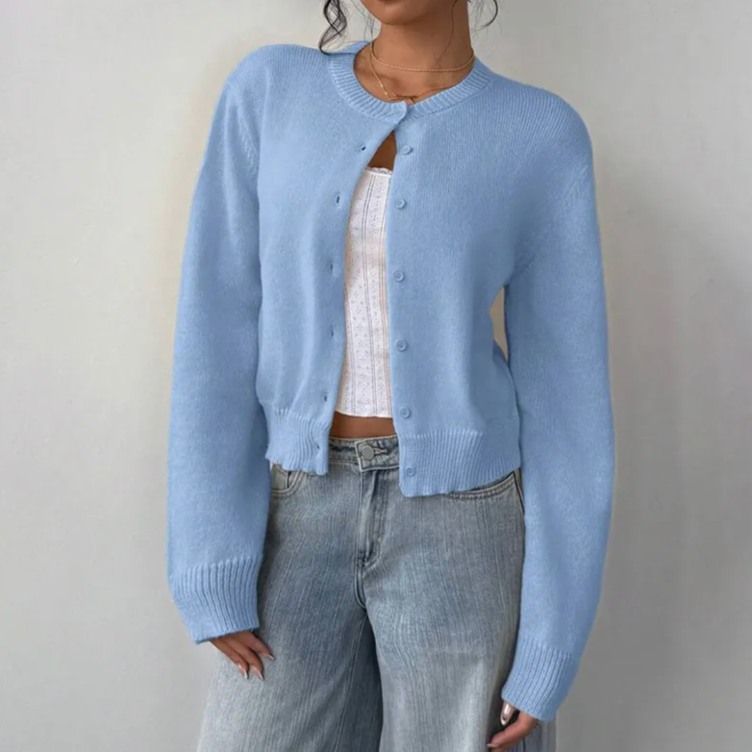 Klassisk Cardigan | Mjuk Stickad Tröja med Ribbade Ärmslut | Avslappnad Stil för Vardagsbruk 9
