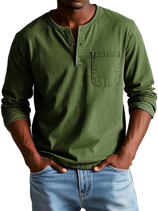 Klassisk Henley-skjorta för Män med Bröstficka | Mjukt Material för Avslappnad Stil 1