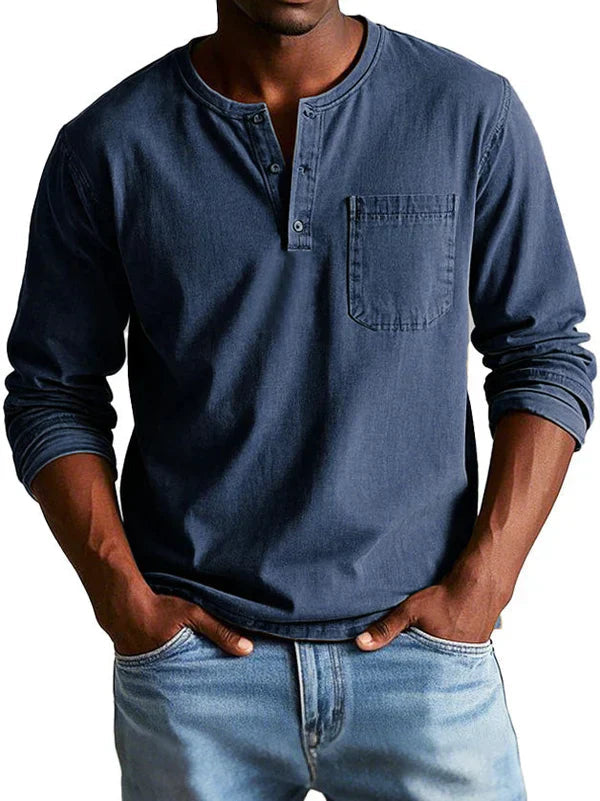 Klassisk Henley-skjorta för Män med Bröstficka | Mjukt Material för Avslappnad Stil 2