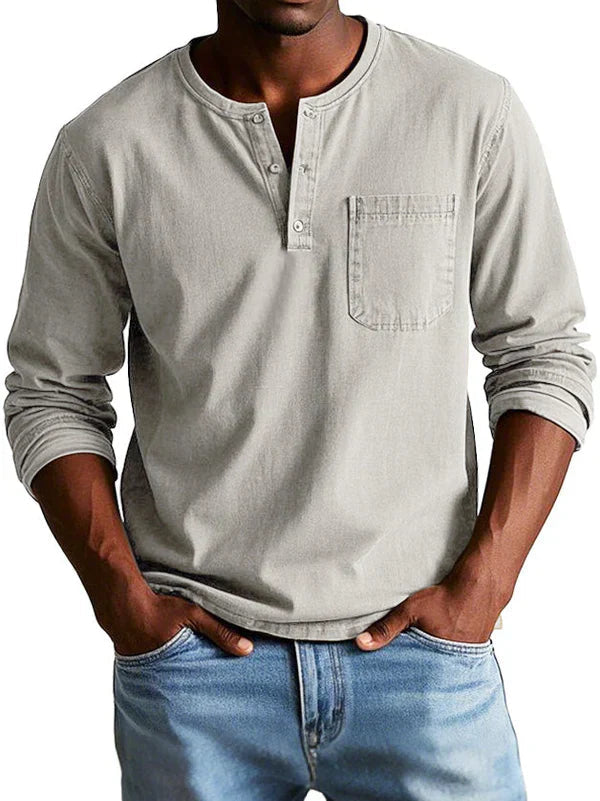 Klassisk Henley-skjorta för Män med Bröstficka | Mjukt Material för Avslappnad Stil 7