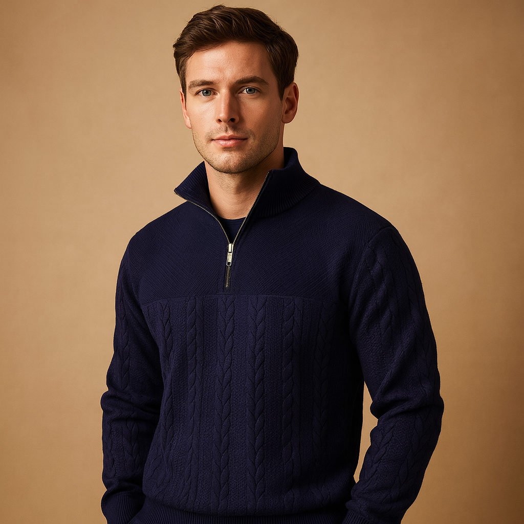 Klassisk Herr Tröja | Kvartströja med Dragkedja &amp; Avslappnad Passform | Tidlös Stil för Vardagsbruk 3