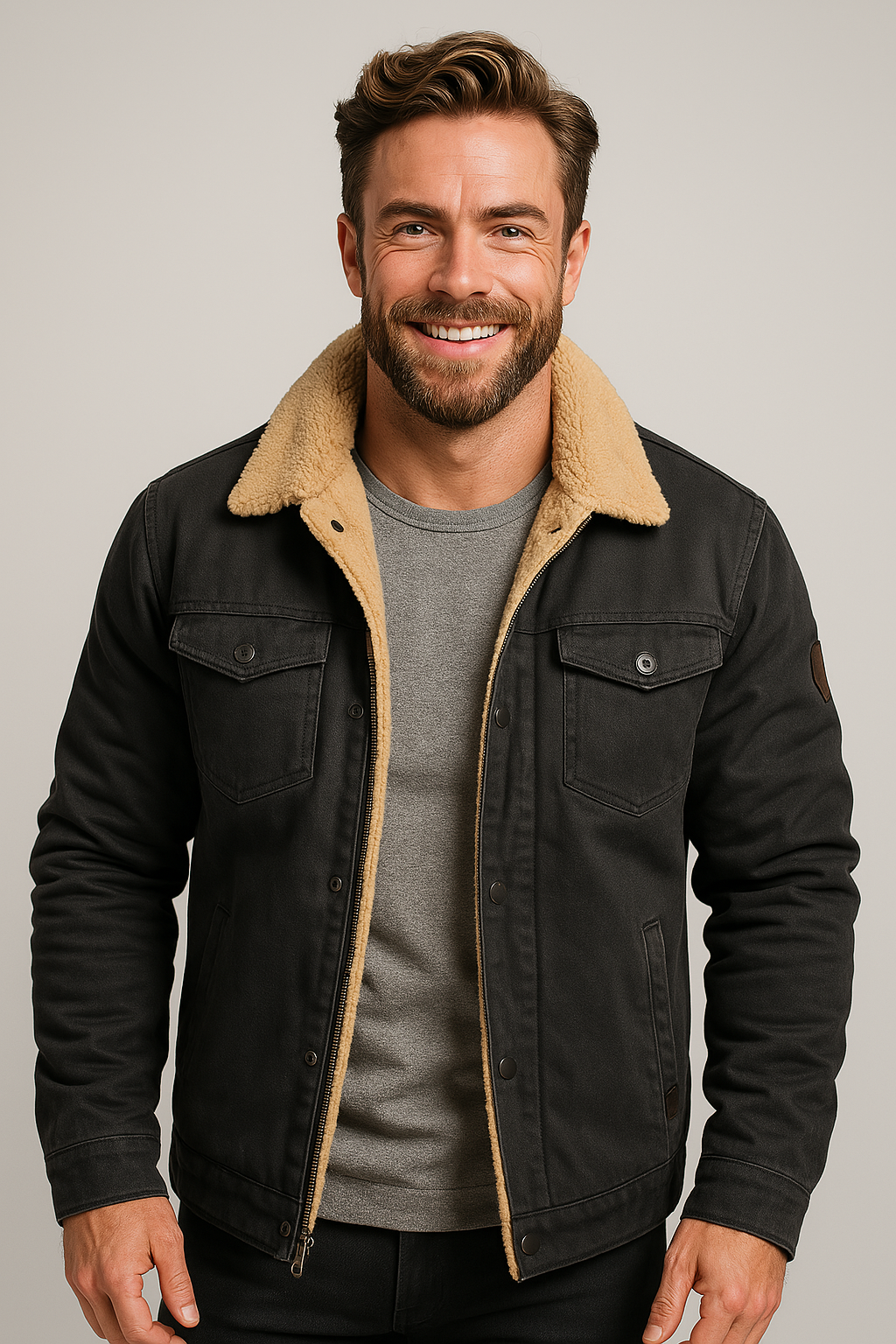 Klassisk Herrjacka | Shearling-fodrad Vinterjacka med Bröstfickor | Mångsidig Design för Värme och Komfort 4