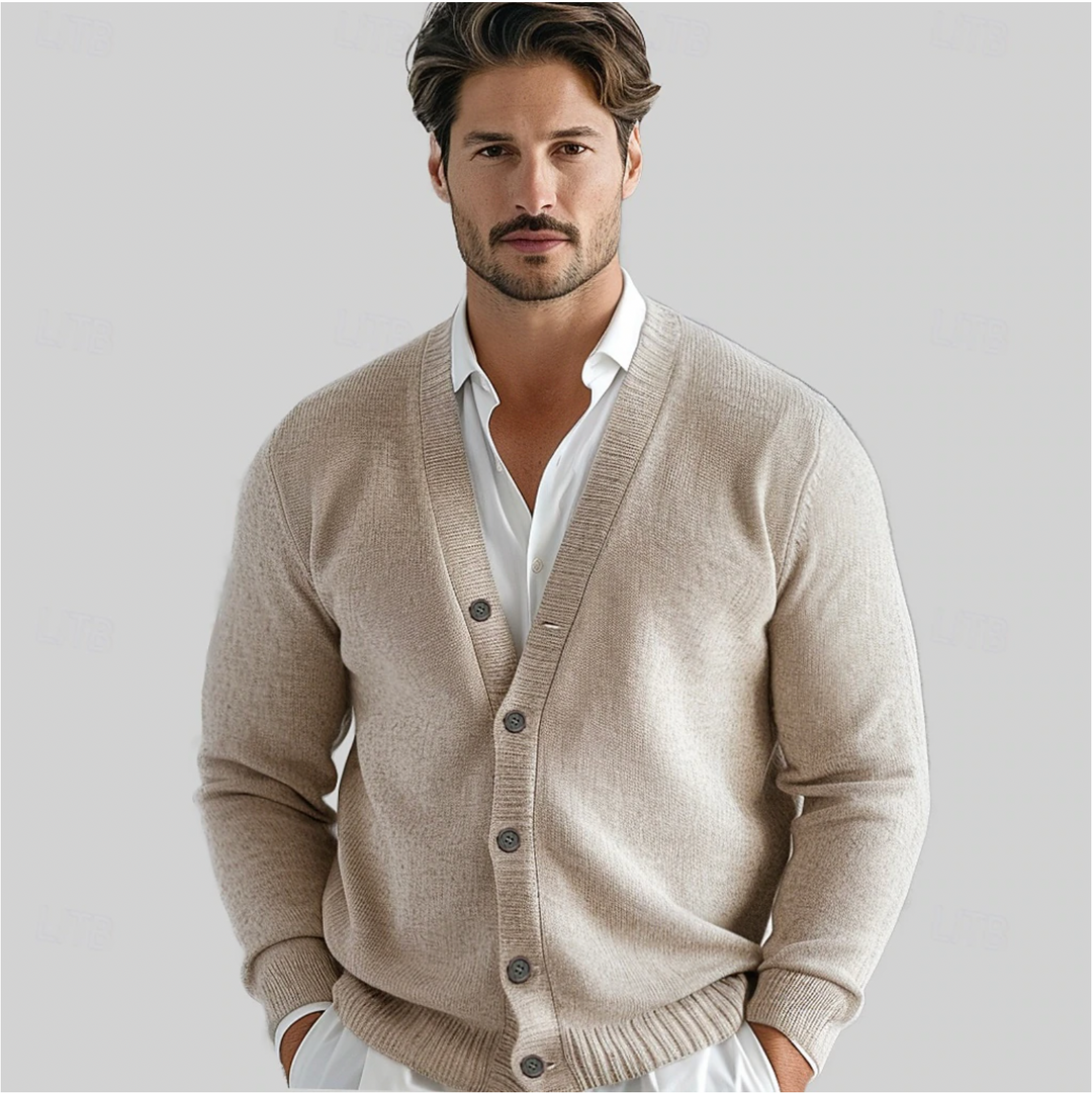 Klassisk Herrkofta | V-Ringad Cardigan med Knäppning | Bekväm Passform för Tidlös Stil 0
