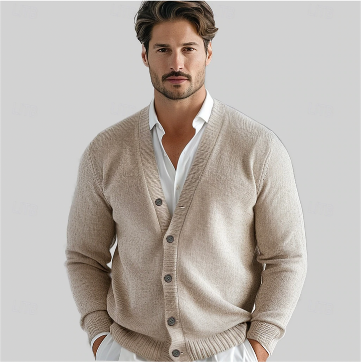 Klassisk Herrkofta | V-Ringad Cardigan med Knäppning | Bekväm Passform för Tidlös Stil 0