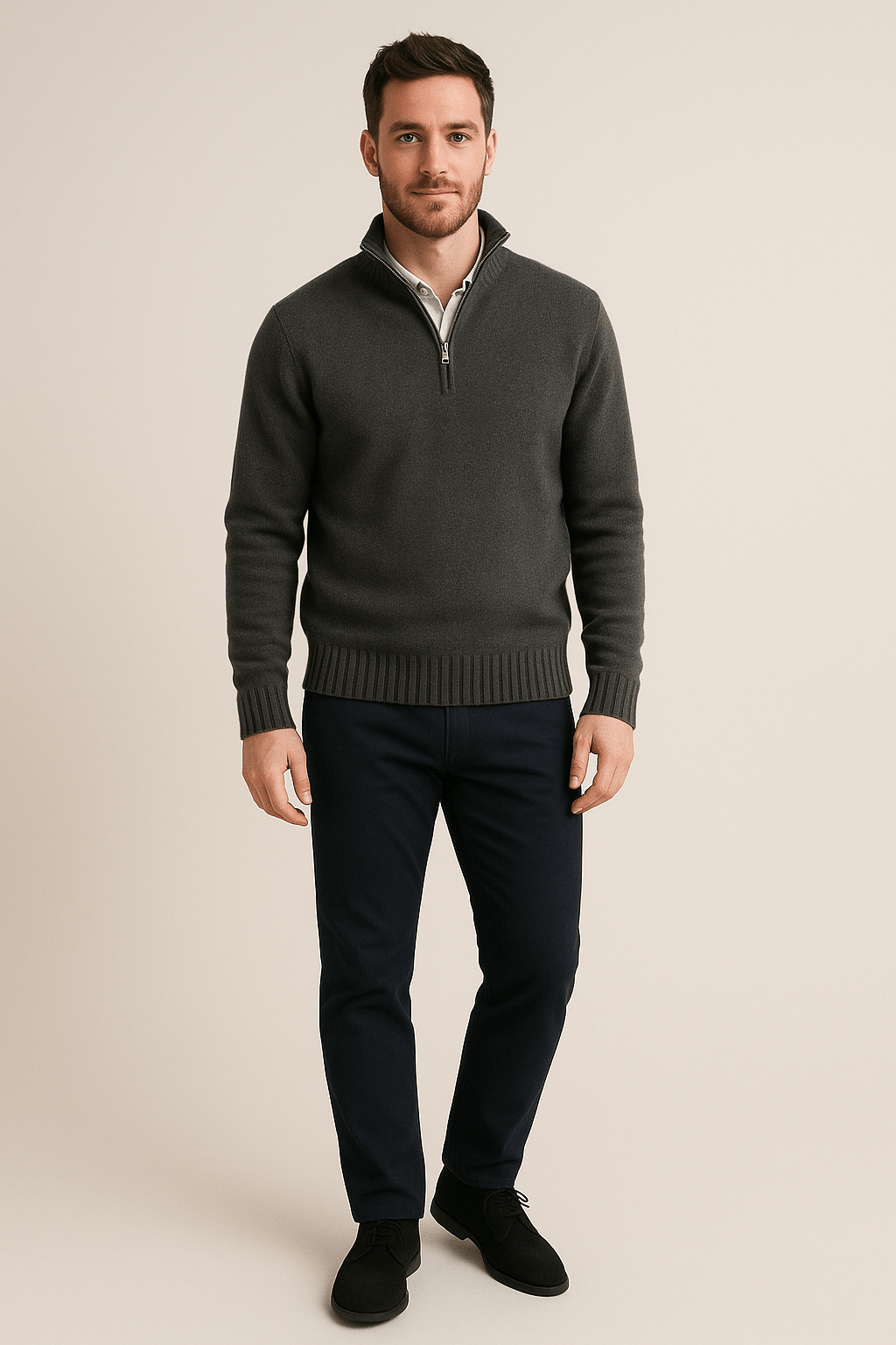 Klassisk Herrtröja | Ribbstickad Tröja med Kvarts Dragkedja | Elegant Design för Värme och Komfort 1