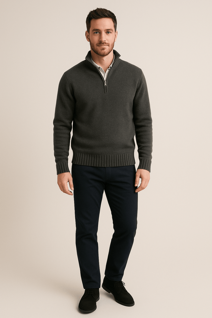 Klassisk Herrtröja | Ribbstickad Tröja med Kvarts Dragkedja | Elegant Design för Värme och Komfort 1