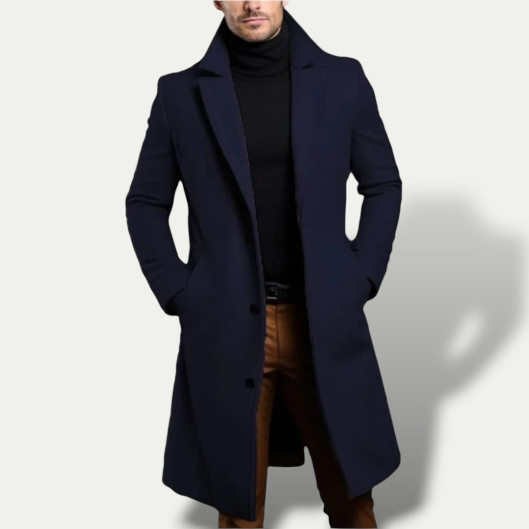 Klassisk Lång Kappa för Män med Strukturerade Axlar | Elegant Ytterplagg för Alla Tillfällen 0