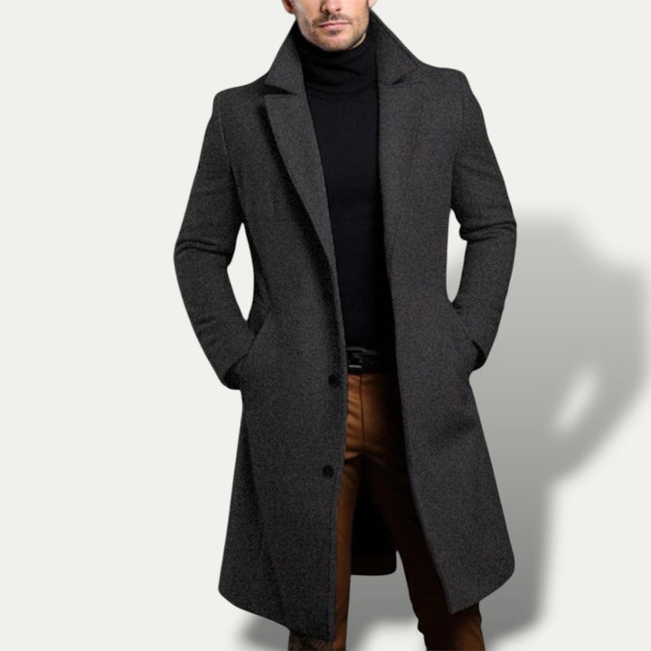 Klassisk Lång Kappa för Män med Strukturerade Axlar | Elegant Ytterplagg för Alla Tillfällen 1