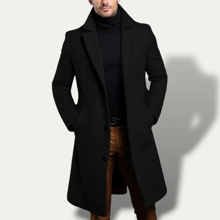 Klassisk Lång Kappa för Män med Strukturerade Axlar | Elegant Ytterplagg för Alla Tillfällen 3