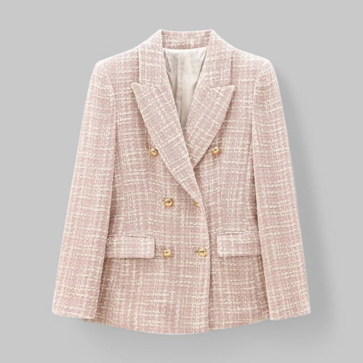 Klassisk Rosa Tweedblazer för Kvinnor med Dubbelknäppt Design | Elegant och Skräddarsydd för Mångsidiga Tillfällen 0