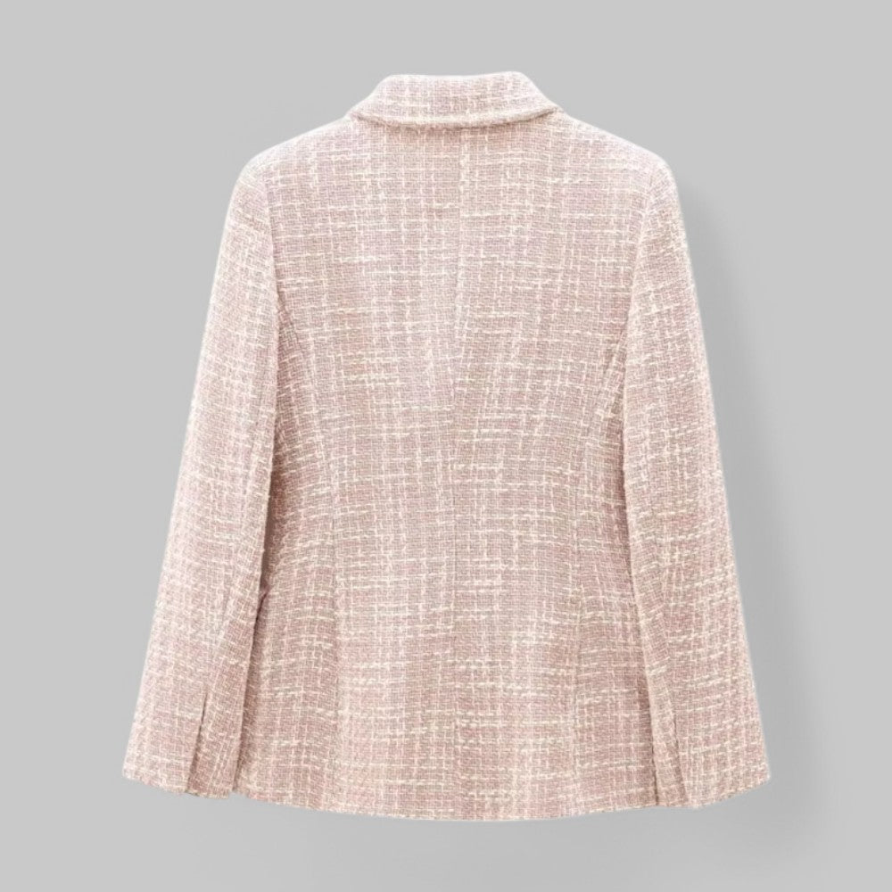 Klassisk Rosa Tweedblazer för Kvinnor med Dubbelknäppt Design | Elegant och Skräddarsydd för Mångsidiga Tillfällen 1