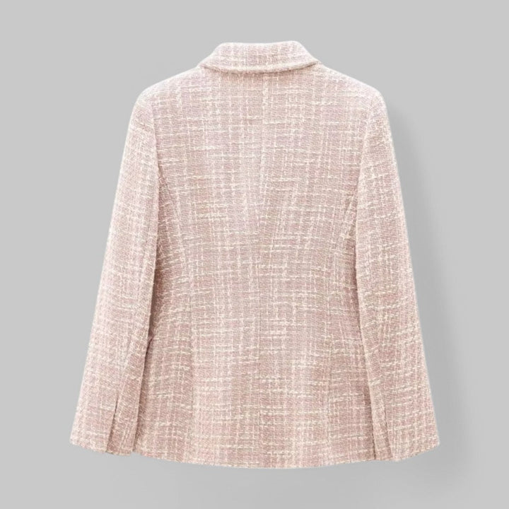 Klassisk Rosa Tweedblazer för Kvinnor med Dubbelknäppt Design | Elegant och Skräddarsydd för Mångsidiga Tillfällen 1
