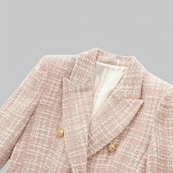 Klassisk Rosa Tweedblazer för Kvinnor med Dubbelknäppt Design | Elegant och Skräddarsydd för Mångsidiga Tillfällen 2