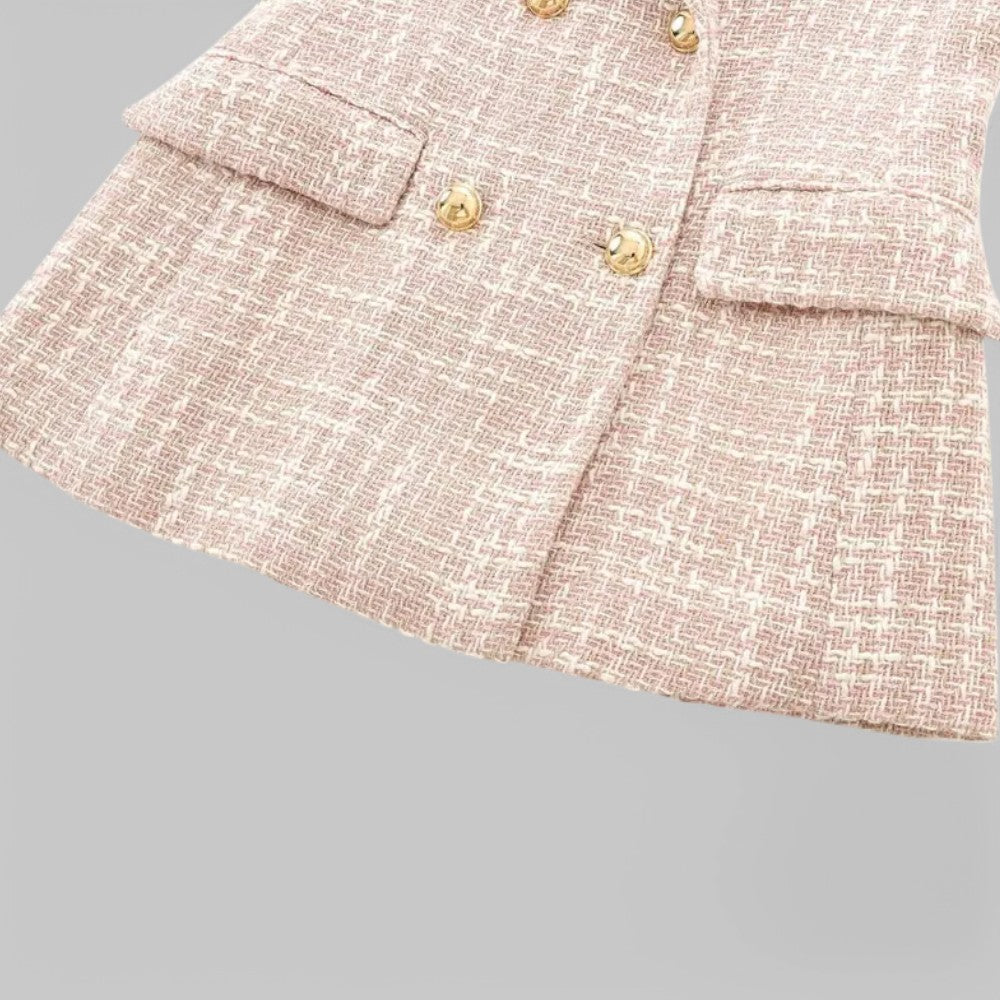 Klassisk Rosa Tweedblazer för Kvinnor med Dubbelknäppt Design | Elegant och Skräddarsydd för Mångsidiga Tillfällen 3