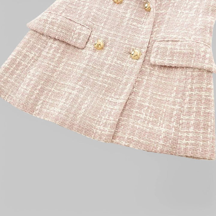 Klassisk Rosa Tweedblazer för Kvinnor med Dubbelknäppt Design | Elegant och Skräddarsydd för Mångsidiga Tillfällen 3