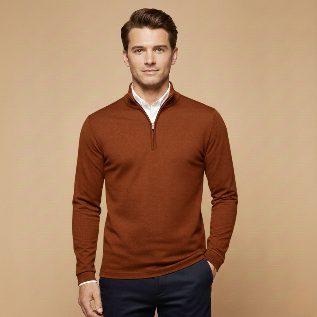 Klassisk Slim Fit | Kvart Zip-tröja för Män med Stativkrage | Elegant Design för Komfort 0