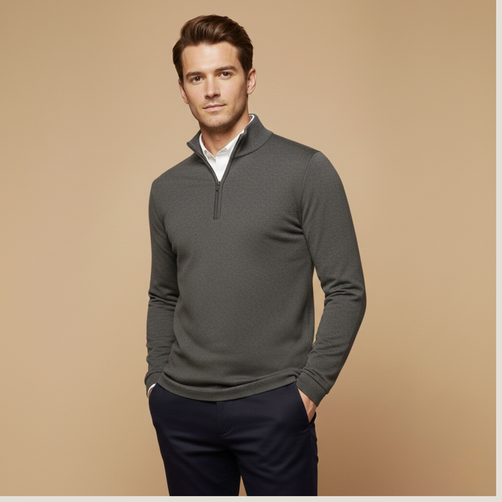Klassisk Slim Fit | Kvart Zip-tröja för Män med Stativkrage | Elegant Design för Komfort 2