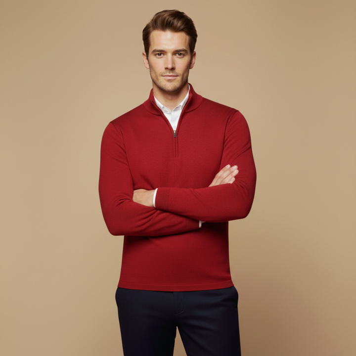 Klassisk Slim Fit | Kvart Zip-tröja för Män med Stativkrage | Elegant Design för Komfort 4