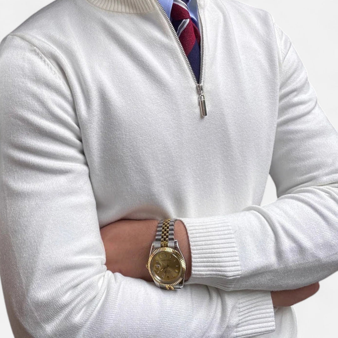 Klassisk Stickad Tröja för Män med Halv Dragkedja | Tidlös Design för Smart Casual Stil 0