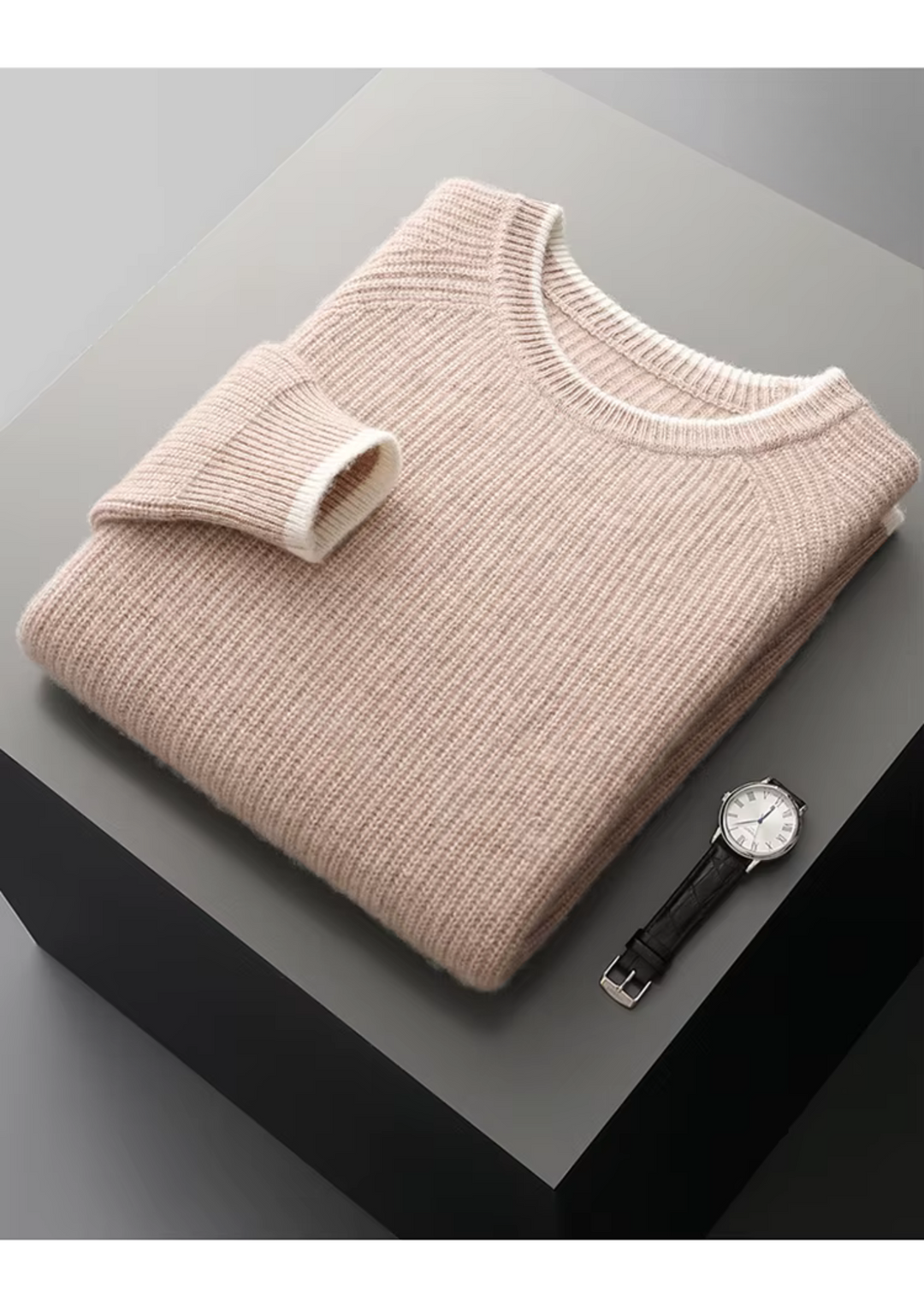 Klassisk Stickad Tröja för Män med Ribbad Design | Tidlös Elegans för Vardagsbruk 0