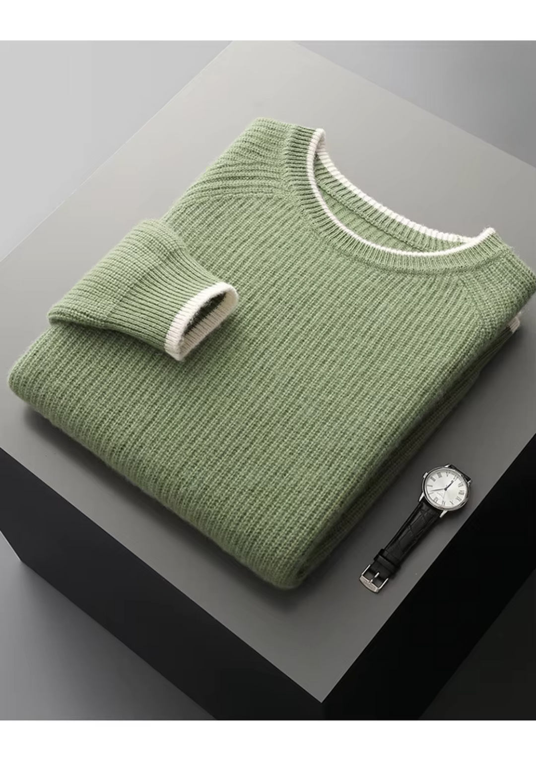 Klassisk Stickad Tröja för Män med Ribbad Design | Tidlös Elegans för Vardagsbruk 10