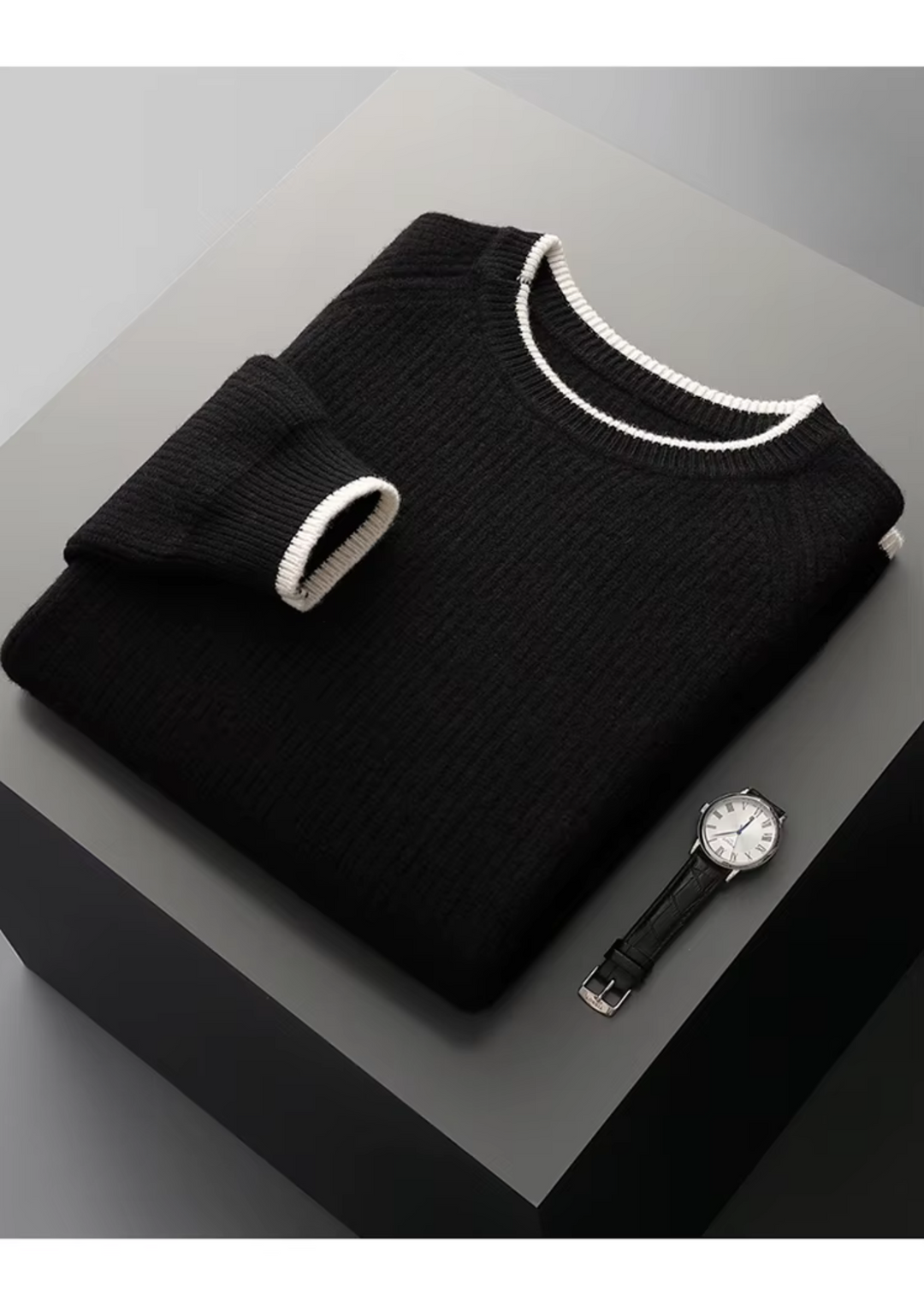 Klassisk Stickad Tröja för Män med Ribbad Design | Tidlös Elegans för Vardagsbruk 11