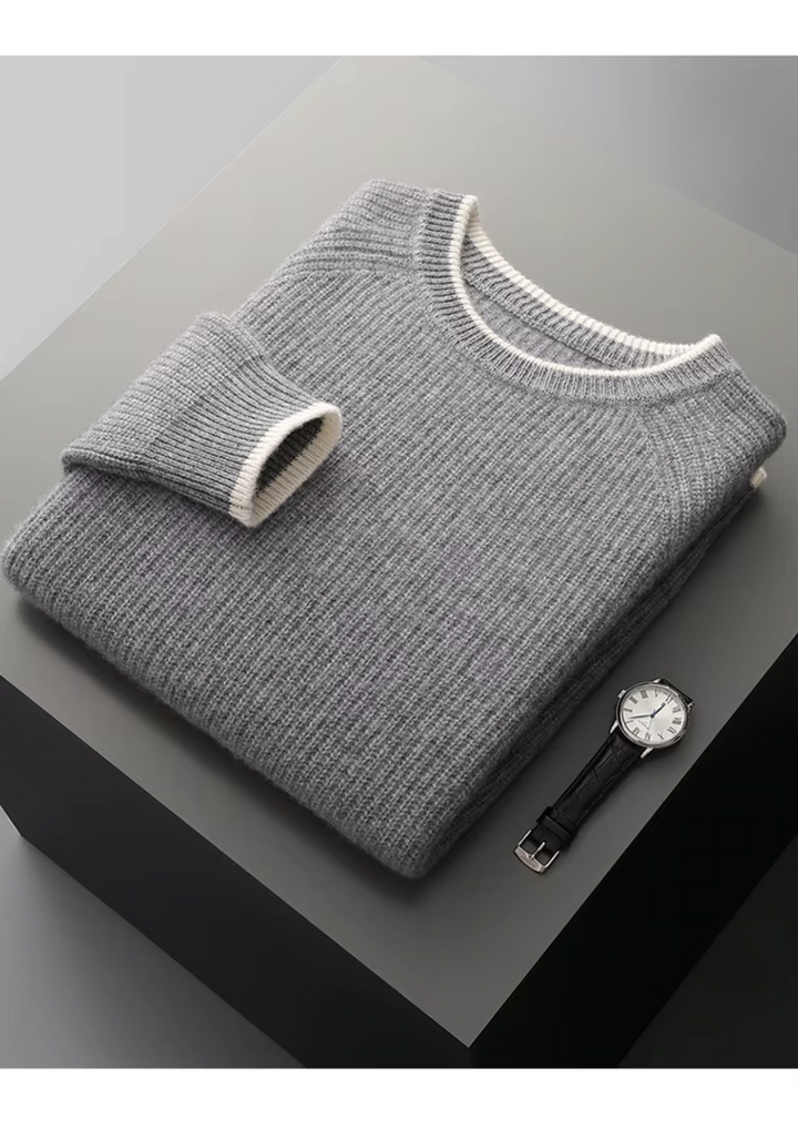 Klassisk Stickad Tröja för Män med Ribbad Design | Tidlös Elegans för Vardagsbruk 9
